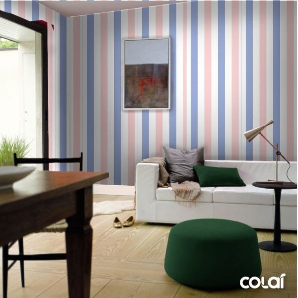 Papel De Parede Adesivo Lavável Listrado Rosa E Azul 3m - 4