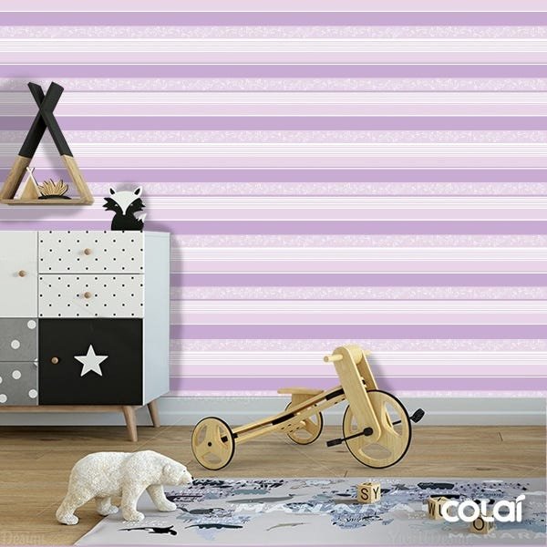 Papel De Parede Lavável Listrado Roxo Horizontal 9m - 6