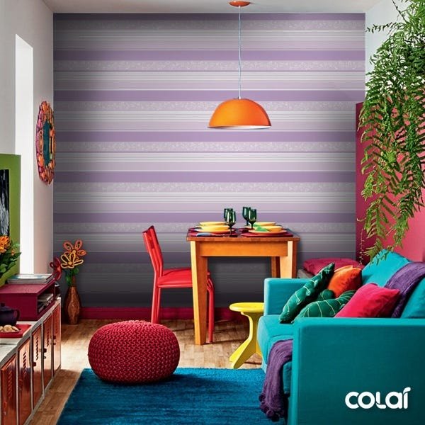 Papel De Parede Lavável Listrado Roxo Horizontal 9m - 5