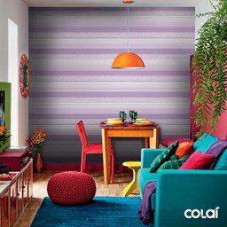 Papel De Parede Lavável Listrado Roxo Horizontal 9m - 5