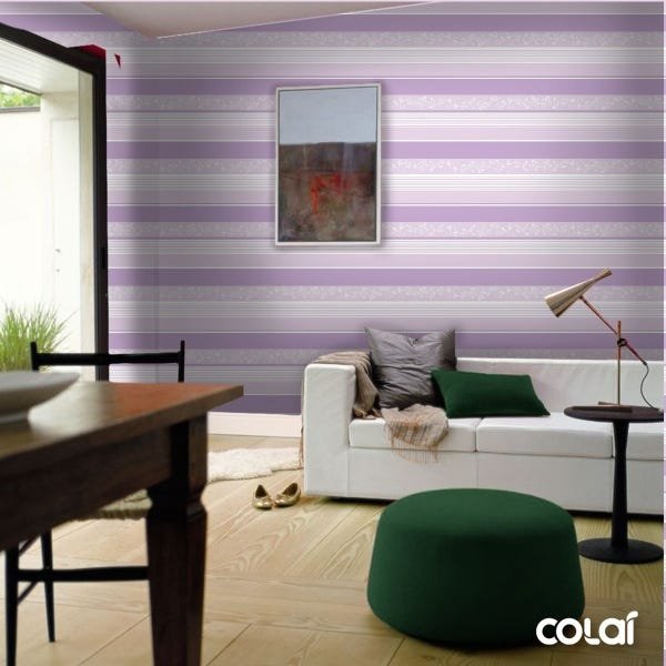Papel De Parede Lavável Listrado Roxo Horizontal 9m - 4