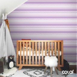 Papel De Parede Lavável Listrado Roxo Horizontal 9m - 7