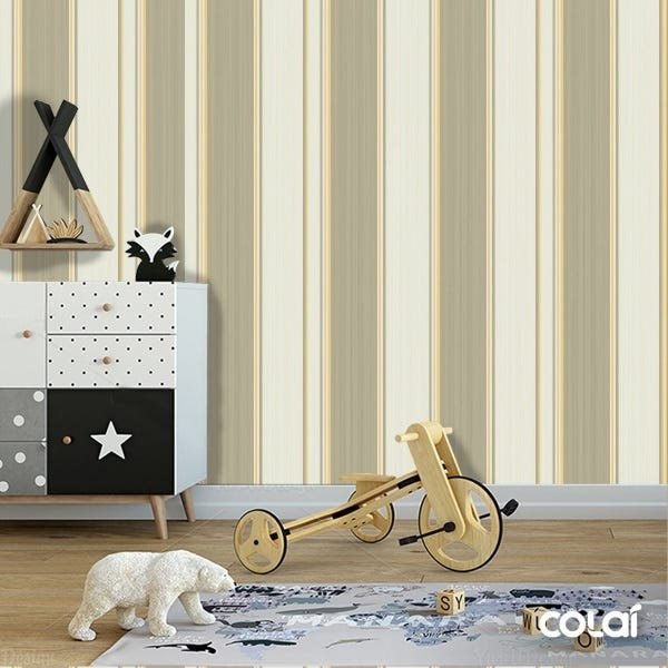 Papel De Parede Lavável Listrado Verde E Amarelo 9m - 6