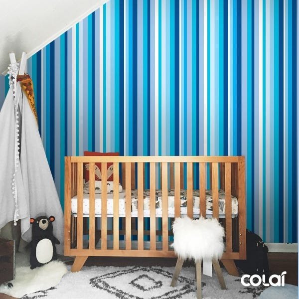 Papel De Parede Adesivo Lavável Listrado Branco E Azul 9m - 7