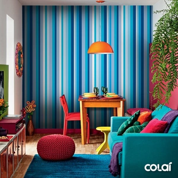 Papel De Parede Adesivo Lavável Listrado Branco E Azul 9m - 5
