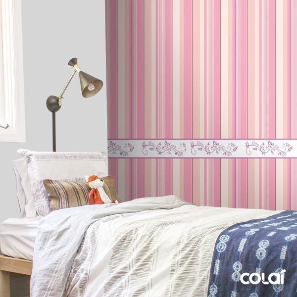 Papel De Parede Lavável Listrado Rosa E Borboletas 9m - 3