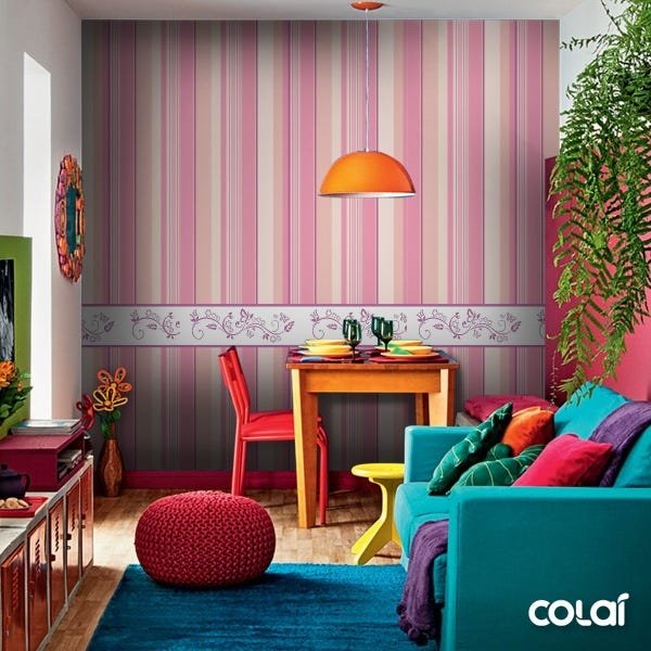Papel De Parede Lavável Listrado Rosa E Borboletas 9m - 5