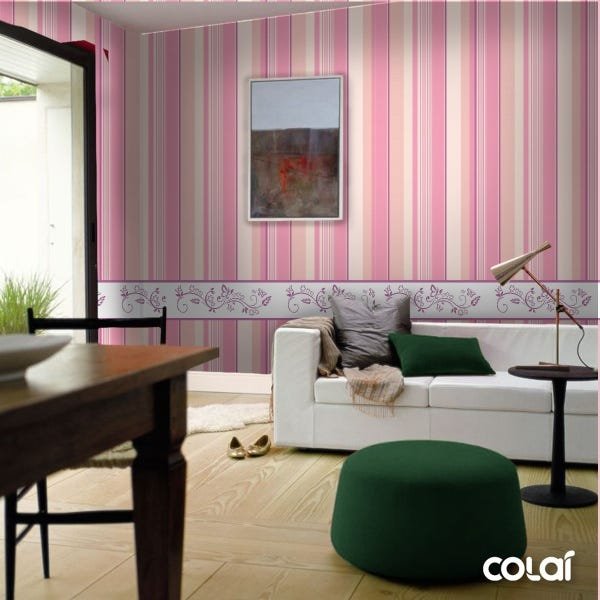 Papel De Parede Lavável Listrado Rosa E Borboletas 9m - 4