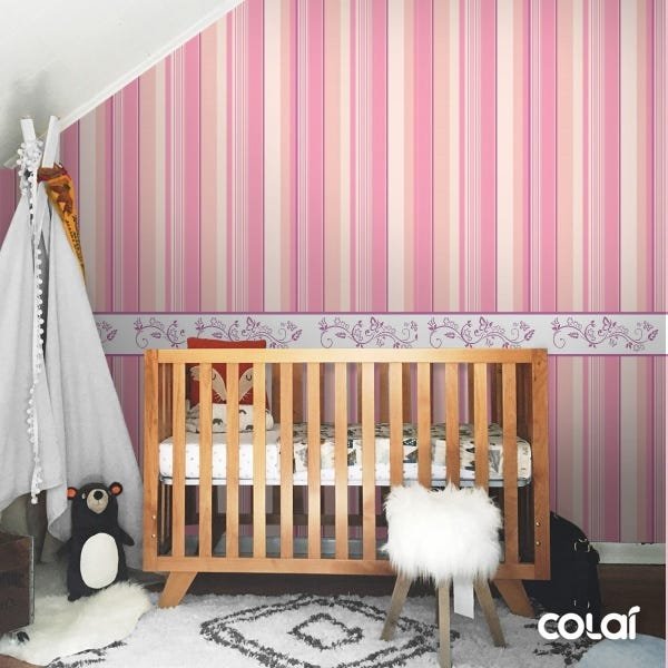 Papel De Parede Lavável Listrado Rosa E Borboletas 9m - 7
