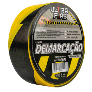 Fita Adesiva Demarcação Solo 30 Metros Zebrada Vidros Ultra Fitas
