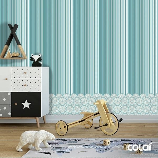 Papel De Parede Adesivo Lavável Listrado Tons De Azul 18m - 6