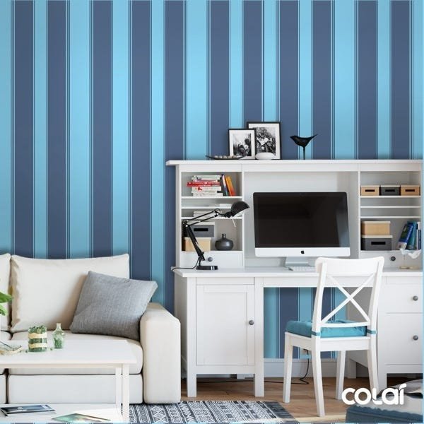 Papel De Parede Adesivo Lavável Listrado Azul Grande 18m - 2