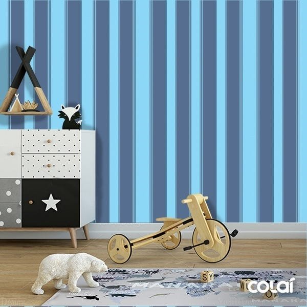 Papel De Parede Adesivo Lavável Listrado Azul Grande 18m - 6