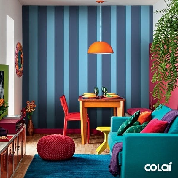 Papel De Parede Adesivo Lavável Listrado Azul Grande 18m - 5