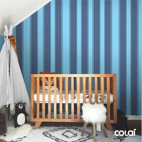 Papel De Parede Adesivo Lavável Listrado Azul Grande 18m - 7