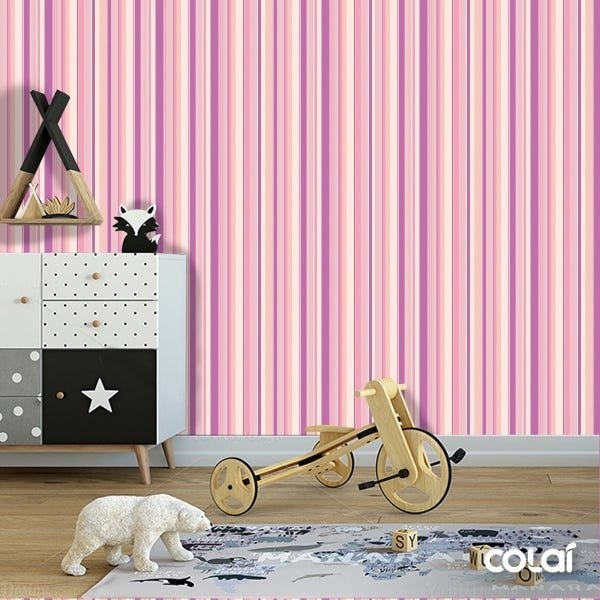 Papel De Parede Adesivo Lavável Listrado Rosa 18m - 6