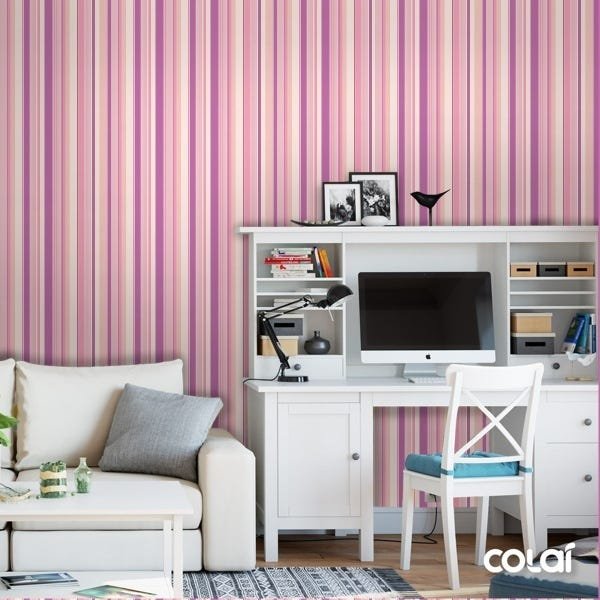 Papel De Parede Adesivo Lavável Listrado Rosa 18m - 2