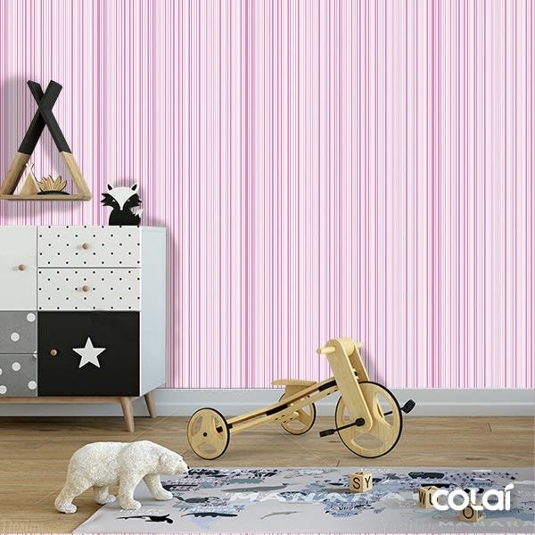Papel De Parede Lavável Listrado Rosa Com Branco 15m - 6