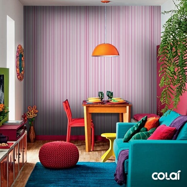 Papel De Parede Lavável Listrado Rosa Com Branco 15m - 5