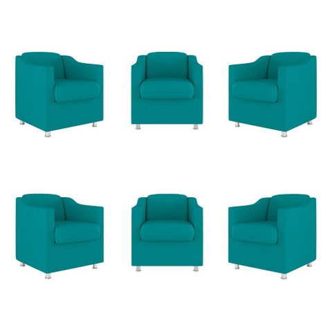 Kit 6 Poltronas Decorativas Tilla Consultório Recepção Sala Cor:Azul Turquesa