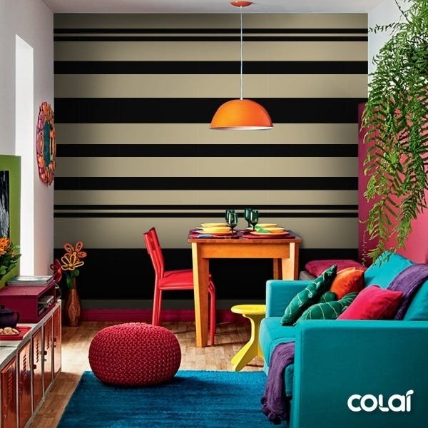 Papel De Parede Lavável Listrado Bege Horizontal 15m - 5