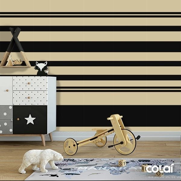Papel De Parede Lavável Listrado Bege Horizontal 15m - 6