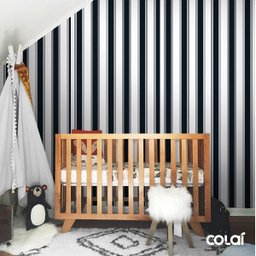 Papel De Parede Lavável Listrado Branco E Preto 18m - 7