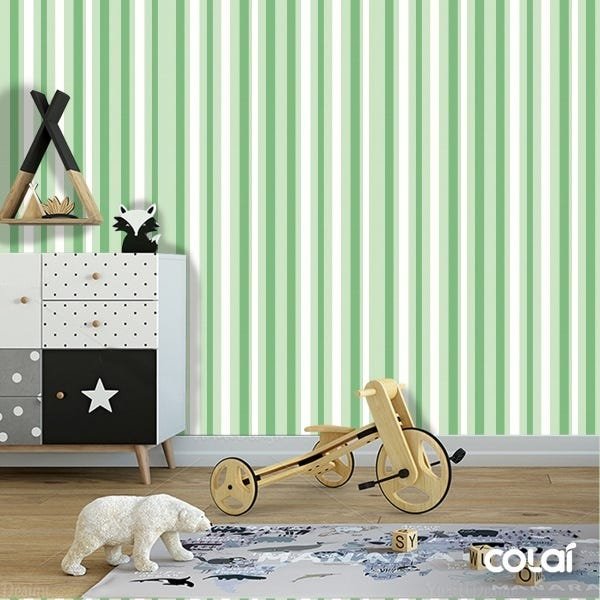 Papel De Parede Adesivo Lavável Listrado Tons De Verde 18m - 6