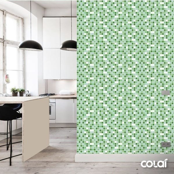 Papel de Parede Adesivo Lavável Pastilhas Verdes 6m - 3
