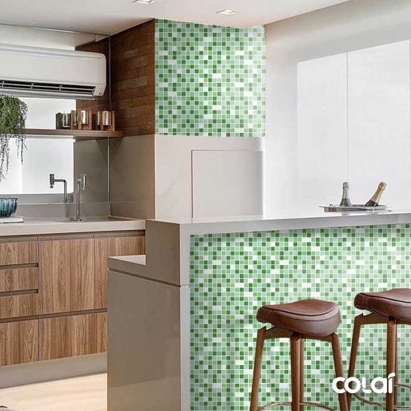 Papel de Parede Adesivo Lavável Pastilhas Verdes 6m - 4