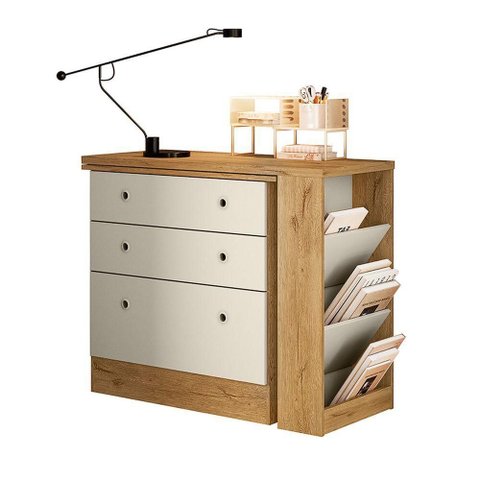 Cômoda com Mesa Gamer Freijo Qmovi MDF Sistema Giratório Off White