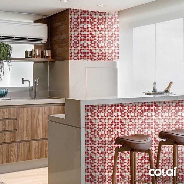 Papel de Parede Lavável Pastilhas Vermelhas e Rosês 18m - 4