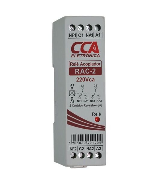 Relé Acoplador de Interface 220Vca/Vcc com 2 Contato Reversível