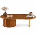 Ver imagem 3 de Mesa de Centro Oval Aurora 137 cm Imbuia Mel/Gold