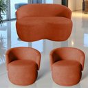 Ver imagem 1 de Kit Namoradeira + 2 Poltronas Decorativa Beatriz Orgânica Veludo Terracota