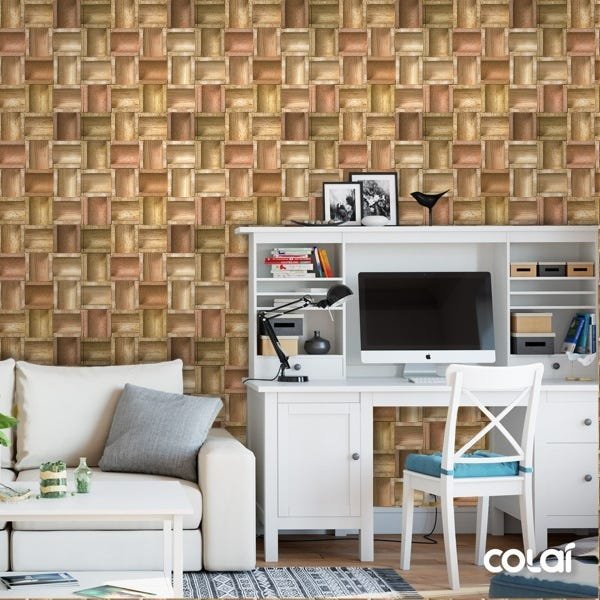 Papel de Parede Adesivo Lavável Mosáico 3D de Madeiras 15m - 2