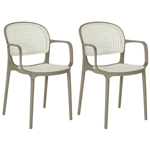 Kit 2 Cadeiras de Jantar Roma Prática com Braços para Sala e Cozinha - Branco/cinza Escuro