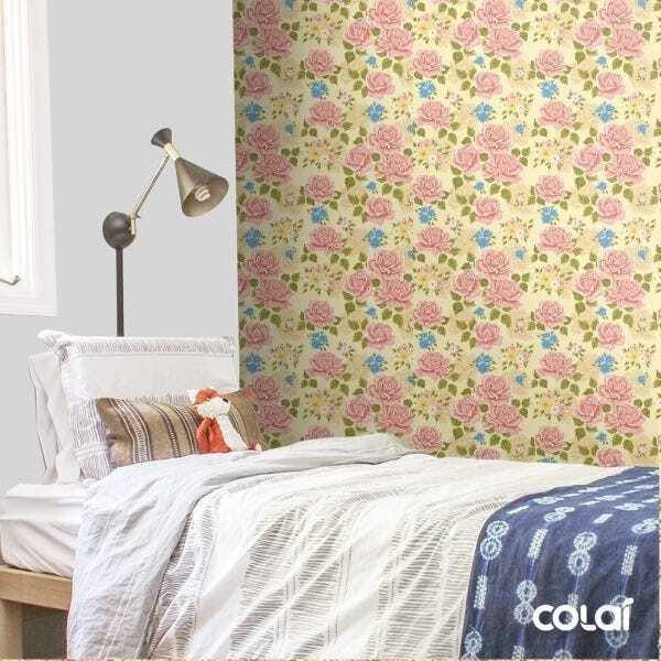 Papel De Parede Adesivo Lavável Floral Rosas E Azuis 12m - 3