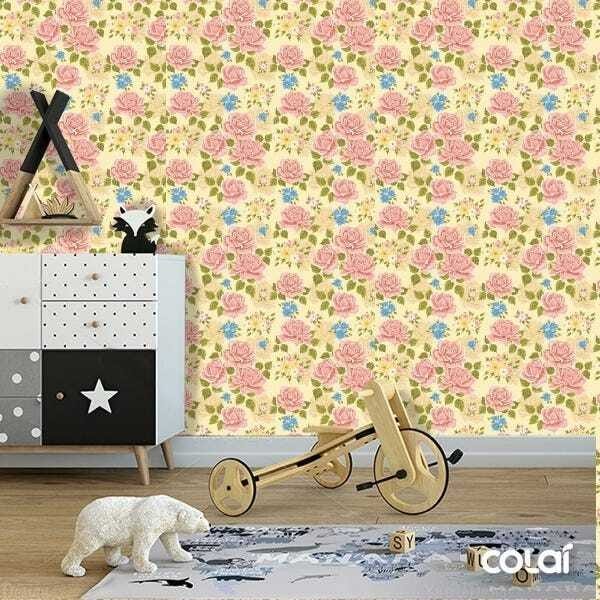 Papel De Parede Adesivo Lavável Floral Rosas E Azuis 12m - 6