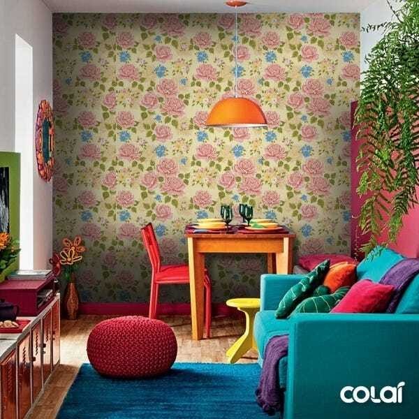 Papel De Parede Adesivo Lavável Floral Rosas E Azuis 12m - 5