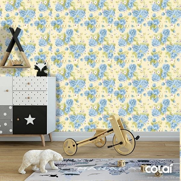 Papel De Parede Adesivo Lavável Rosas Azuis 12m - 6