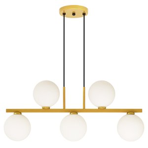 Luminária Lustre Pendente Jabuticaba 5 Globos Vidro Dourado