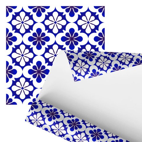 Papel de Parede Adesivo Arabesco Flores Azul Branco 2,80m