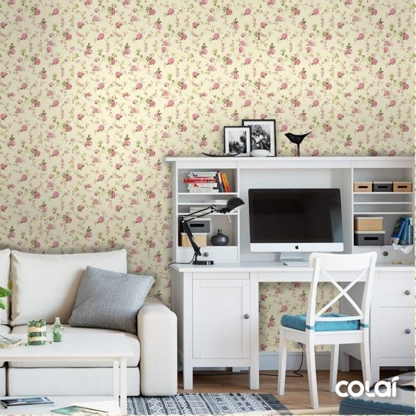 Papel De Parede Adesivo Lavável Rosas De Fundo Amarelo 9m - 2
