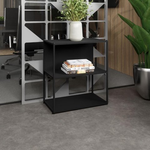Estante Baixa Escritório 63cm X 36cm 3 Prateleiras F5 Office Cor:preto