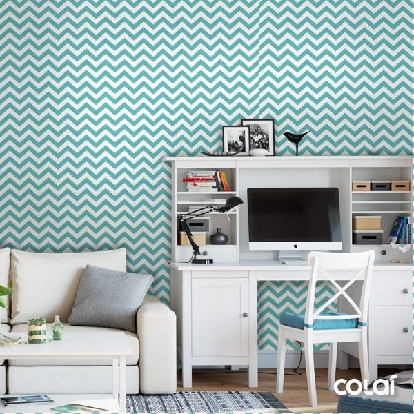 Papel De Parede Adesivo Lavável Chevron Verde-Água 3m - 4