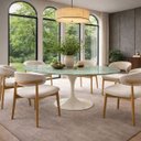 Ver imagem 6 de Mesa de Jantar Saarinen Oval 137x90 Cm Tampo Mármore Verde da Vinci & Base Off White