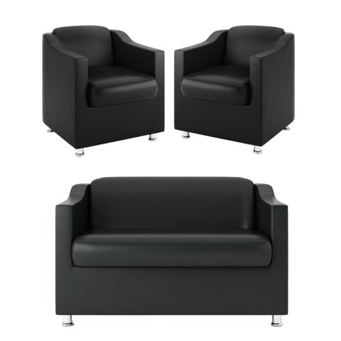 Kit 02 Poltronas Decorativas + Namoradeira Tilla 2 Lugares Cor:preto