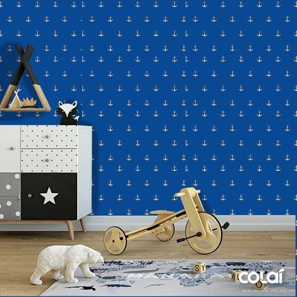 Papel de Parede Adesivo Lavável Âncora Azul Escuro 12m - 2