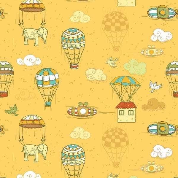 Papel de Parede Lavável Balões de Fundo Amarelo 12m - 1